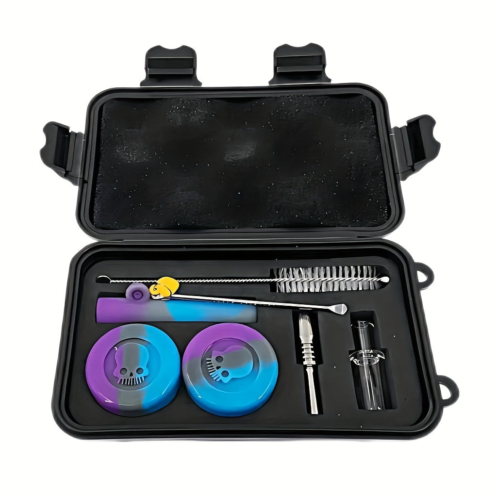 1set, Smoking Tobacco Set, Including Nectar Collector, Silicone Container, Glass And Metal Nozzle, And Cleaning Brush And Spoon