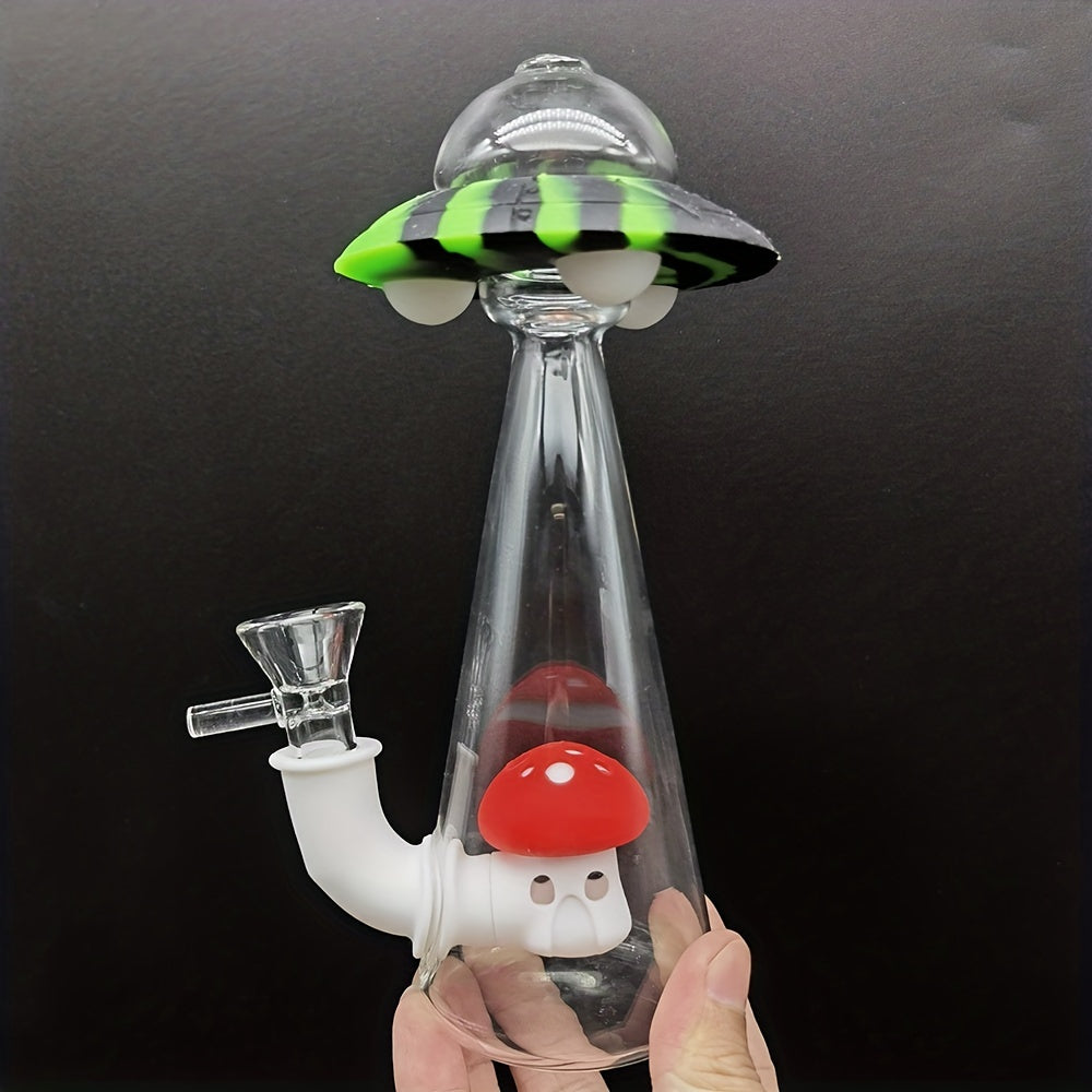 1pc, 7.3inch/18.5cm Flying Saucer Water Pipe (Black Green), Glass Bong Stick Smoking Water Pipe, Smoking Accessories