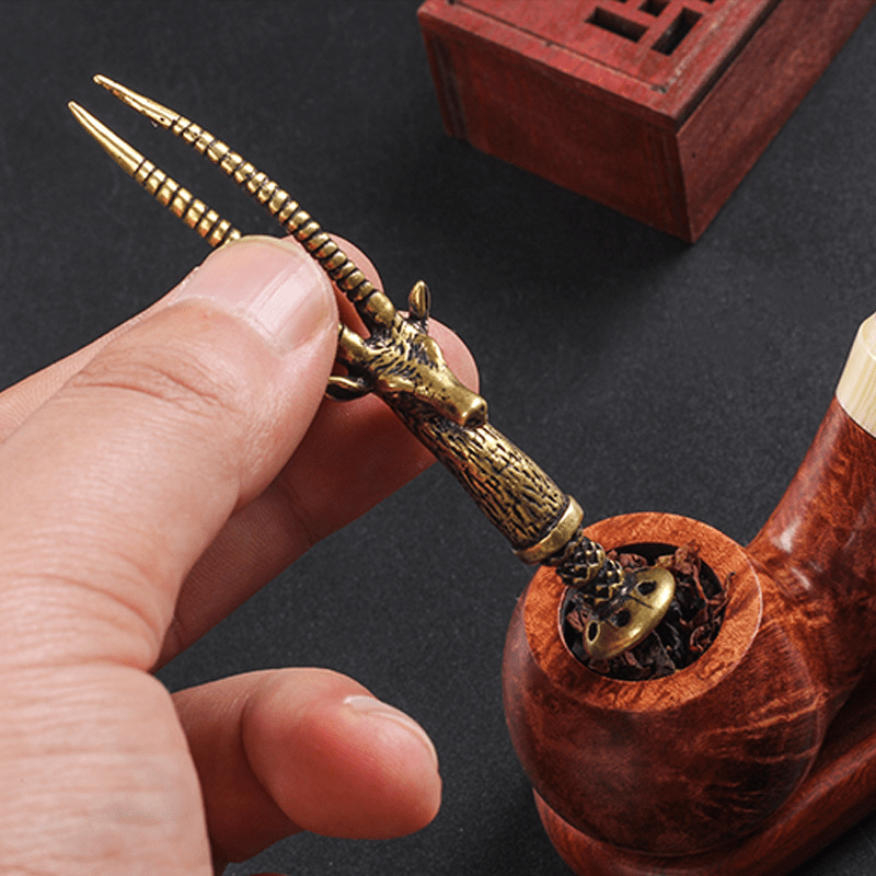 1pc, Pure Copper Pipe Pressure Bar Creative Carving, Flameproof Six Hole Carved And Ground Cigarette Holder Accessories, Holiday Gifts, Birthday Gifts