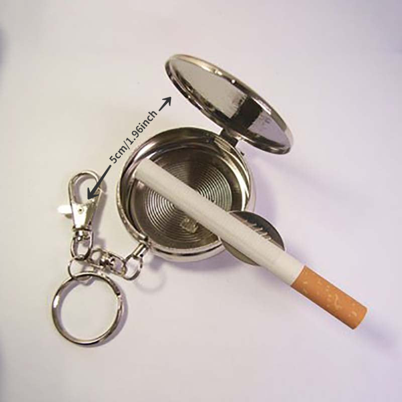 1pc Mini Cigarette Ashtray With Key Chain Smoking Accessories Stainless Steel Portable Round Shaped Silver Cigarette Supplies