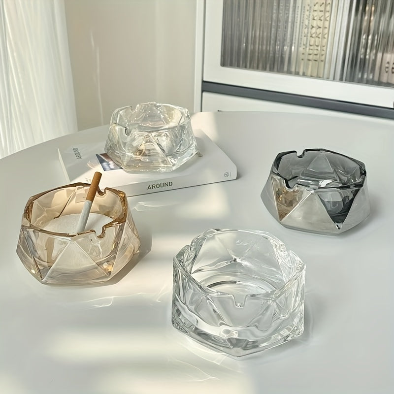 1pc Creative Home Glass Ashtray, Light Luxury Trend Living Room High-end Geometric Ashtray, Office Fashion Ashtray, Room Decor, Home Decor