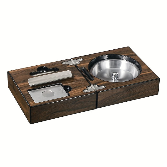 1pc Cigar Ashtray Stainless Steel Matching AccessoriesCompact Ash Tray With Cutter & Punch Guillotine Cutter, Punch Cutter, Cigar Bed, Stainless Ash Reservoir