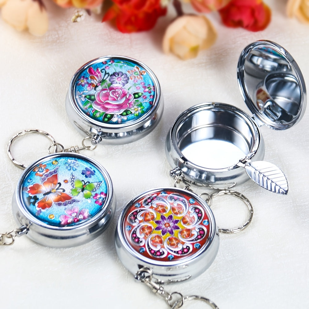 1pc Round Portable Ashtrays With Keychain, Metal Mini Pocket Ashtray, Outdoor Car Ashtray, Fashion Smoking Accessories, Gifts, Modern Ashtray, Environmental Protection