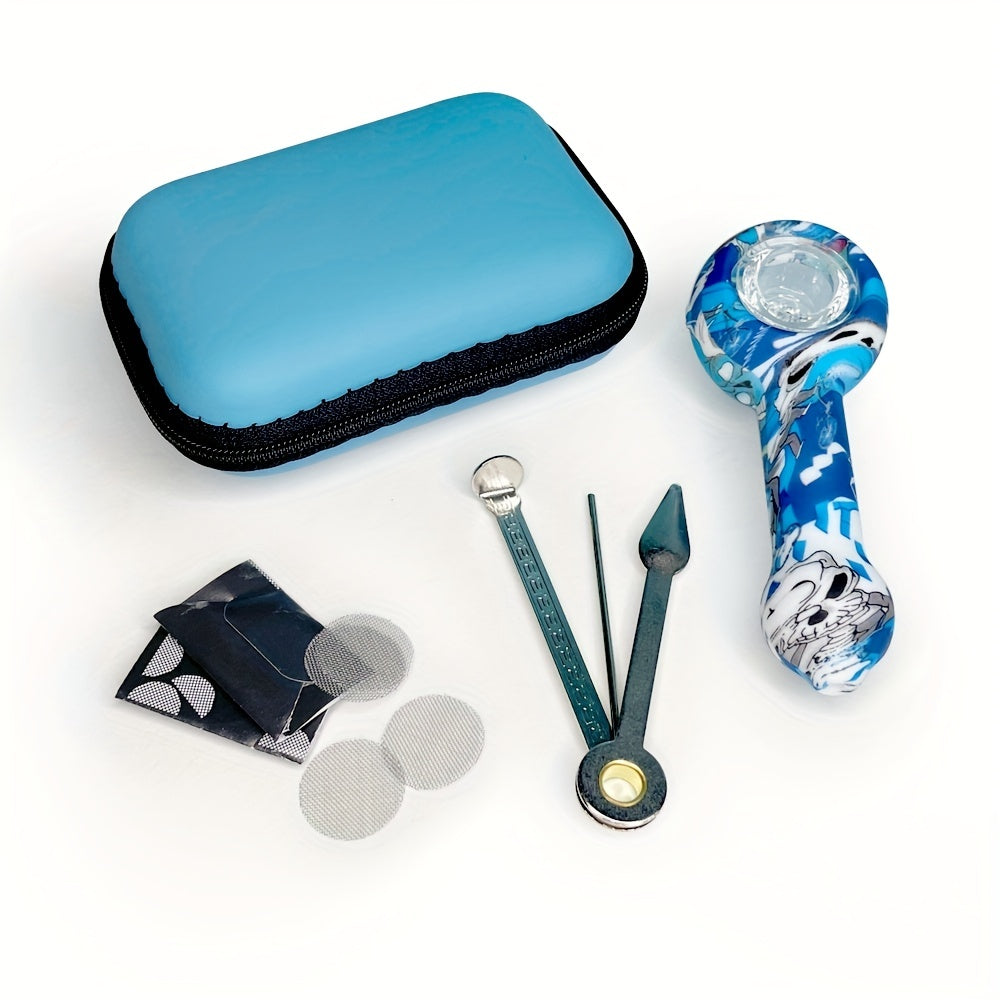 1 Set, Silicone Pipe Set, Colorful Printing Silicone Smoking Pipe, Filter Screen And Multifunction Tool, Smoking Accessories With Bag