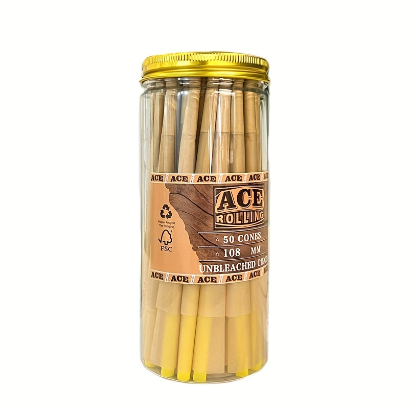 50pcs, King Size, Unbleached Pre Rolled Cones With Tips, Pre Rolling Papers For Cigarette