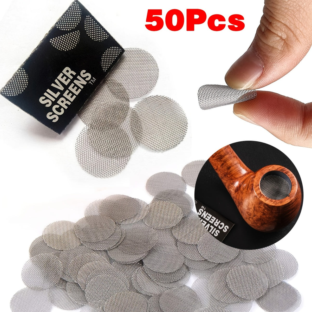 50pcs 20mm/0.78" Stainless Steel Smoking Pipe Filter Silvery Screens, Hookah Water Pipes Gauze Mesh Net, Tobacco Smoking Accessories