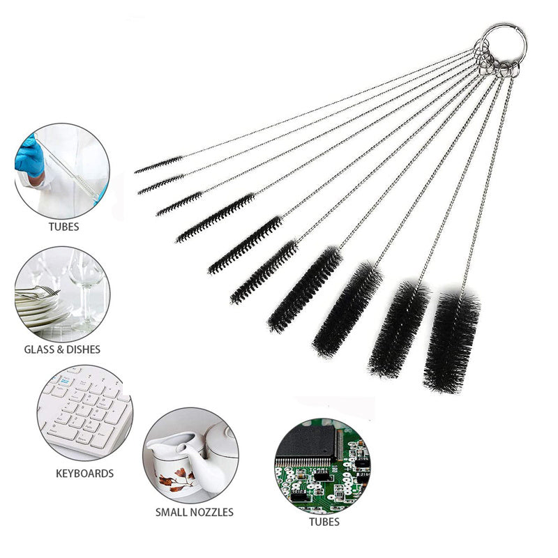 10pcs, Stainless Steel Cleaning Brush for Smoking Pipes, Glass Hookahs, and Feeding Bottles - Nylon Strip Brush for Easy Cleaning and Maintenance