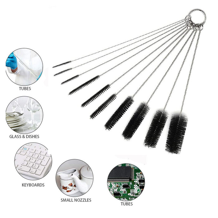 10pcs, Stainless Steel Cleaning Brush for Smoking Pipes, Glass Hookahs, and Feeding Bottles - Nylon Strip Brush for Easy Cleaning and Maintenance