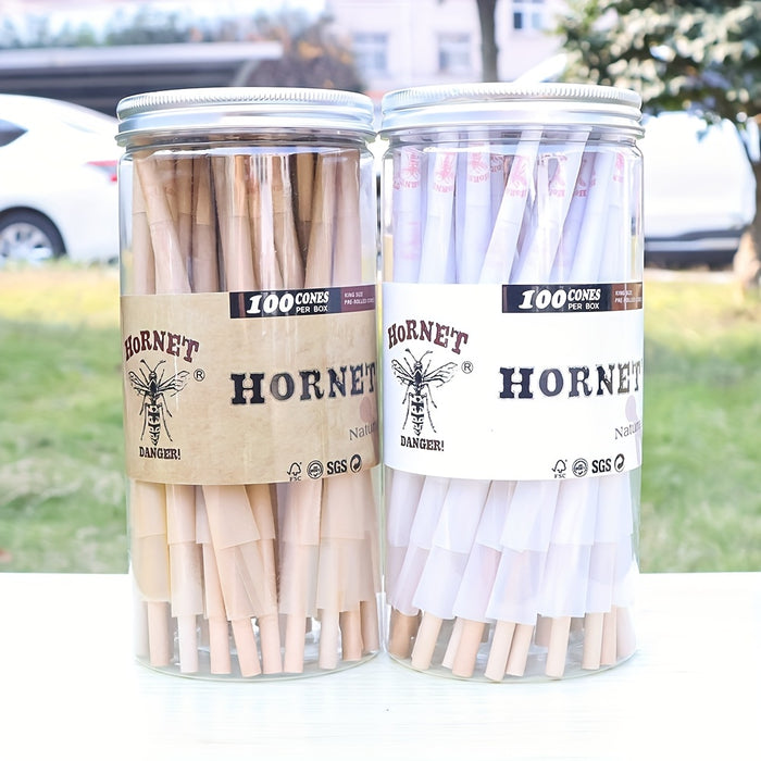 100pcs, Honeypuff Pre Rolled Cones (110mm/4.33inches), Tapered Paper With Tips On The Roll, Suitable For Regular Flavor Paper, Translucent Pre-Rolled Cones, Cigarette Paper, Hornet Natural Unrefined Rolling Paper, Cones King Size