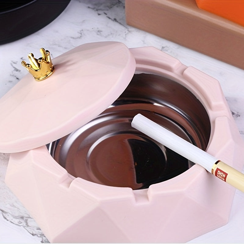 1pc Cute Pink Ashtray, Crown Decor Ashtray, Pink Creative Iron Home Ashtray For Home Office