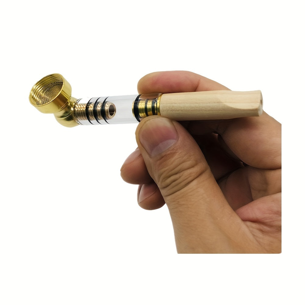 1pc, Wood Metal Smoke Pipe, High Quality Wood Pipe, Smoke Pipe, Smoking Accessories, Cigarette Accessories, Portable Straight Tube