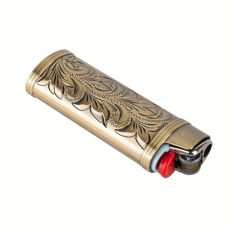 1pc, Vintage Metal Lighter Case, Compatible With BIC J5 Full Size Lighters, Stylish And Durable Lighter Case, Smoking Accessaries