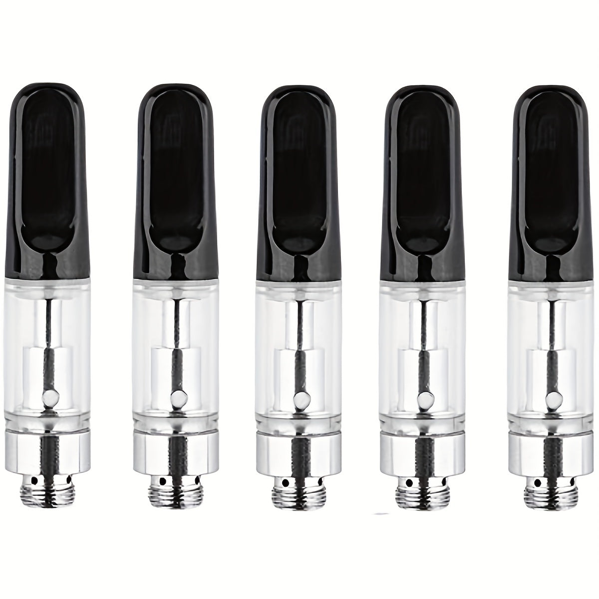 1pc CBD Oil Vape Tank Glass Refillable Vape Cartridge (0.5ml) | 510 Atomizer Ceramic Dual Coil Atomiser With Ceramic Mouthpiece (510 Thread) For CBD And Thick Oil Black[No Nicotine]