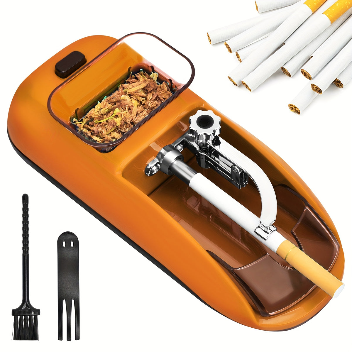 1pc, Portable Electric Cigarette Rolling Machine, Mini Automatic Injector Tobacco Roller Maker, Household With Transparent Tobacco Hopper Orange