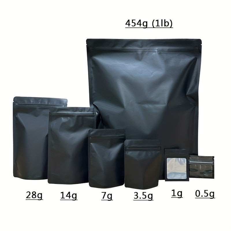 100pcs 3.5g 7g 14g 28g 454g Bags 1 Pound Zip Lock Bags Black Matte Color Zipper Bag Smell Proof Pouch One Side Clear Mylar Bag Black Color Pouch Plastic Packaging ,Cat And Dog Food Self-supporting Food Packaging Bag