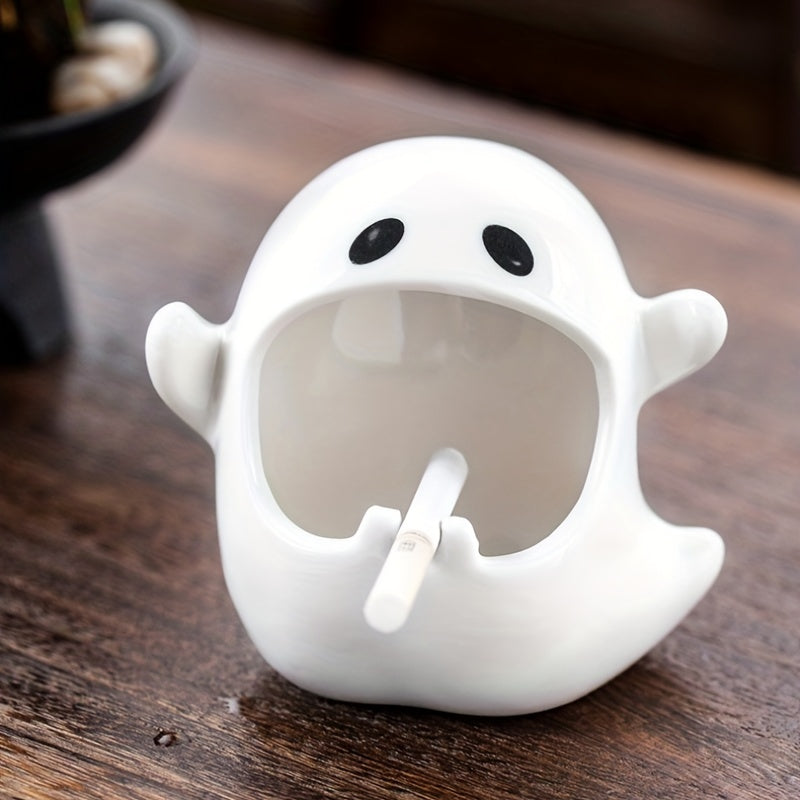 1pc Cute Ghost Ceramic Ashtray for Halloween Centerpiece Decorations - Perfect for Bedroom, Living Room, and Table - Unique Ghost Shape Design