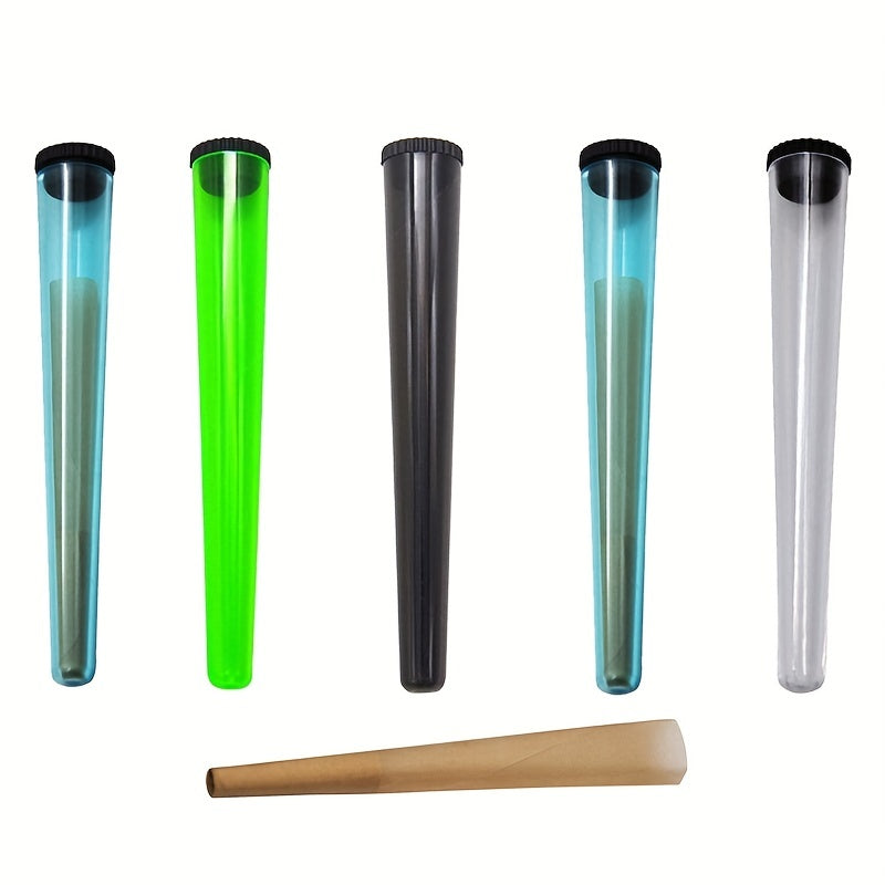 5pcs, Plastic Tapered Storage Tube, 115MM Trumpet Tube With Cover, Roll Paper Moisture-proof Storage Tube Random Color, Weed Accessories