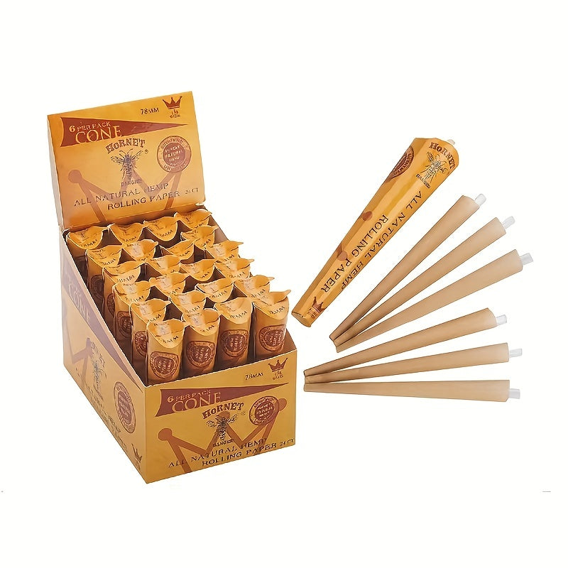 6pcs/pack, Slow Burning Paper 78MM Brown Pre Rolled Cone Shape One Tube 6 Pieces Rolling Papers