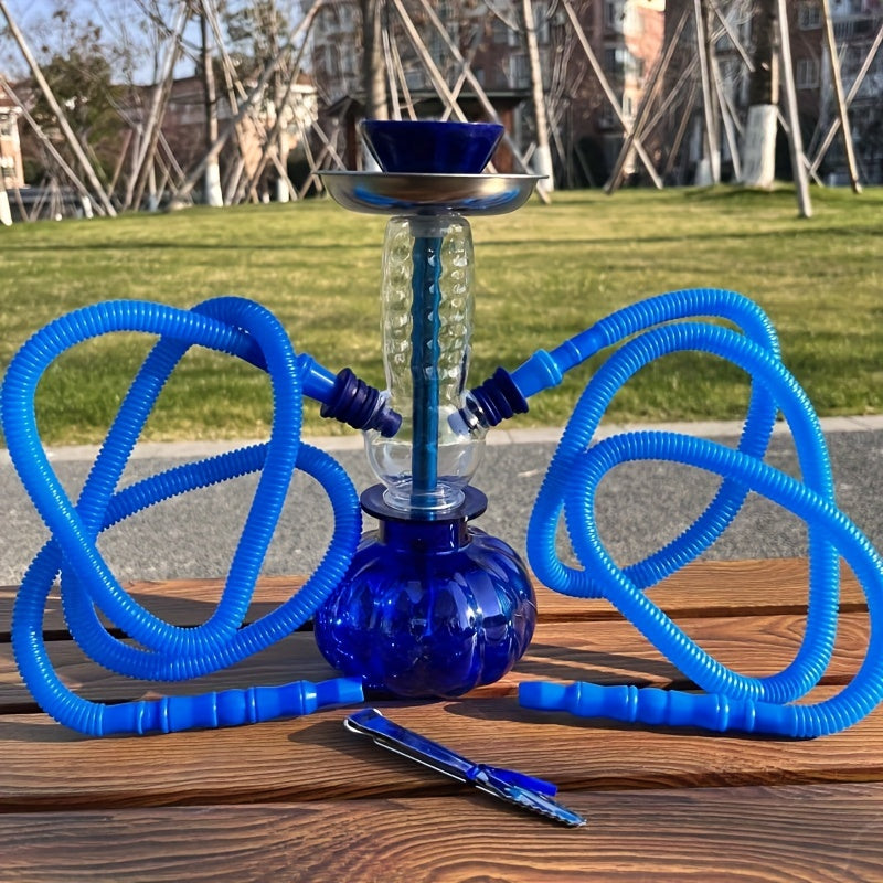 1set, Arabic Hookah Set, Acrylic Outdoor Hookah Bag Full Set Accessories, Contains Silicone Smoking Paste Bowl, Plastic Straw Double Tube With Charcoal Clip