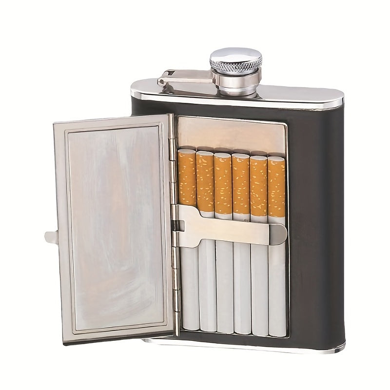 1pc Stainless Steel 6oz Creative Novelty Wine Jug Cigarette Box Two-in-one