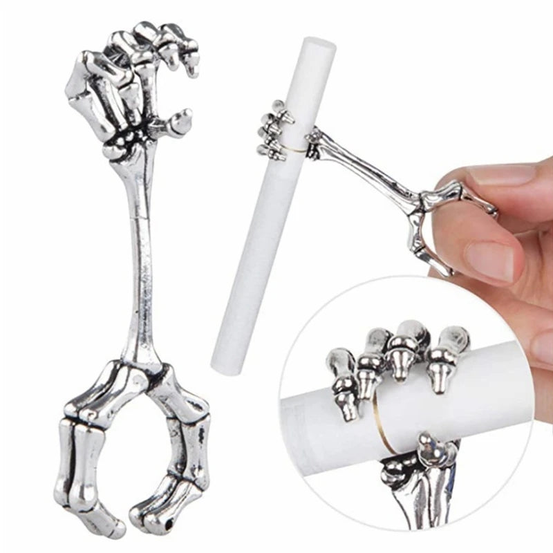 1pc, Hand Bone Smoking Ring Cigarette Holder, Thick Smoke Rack Holder Clip, Skull Pattern Cigarette Holder, Hand Bones Alloy Steel Cigarette Ring Holder, Smoking Accessories