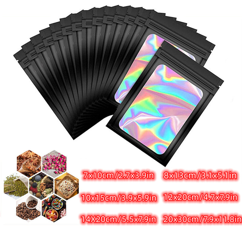 20pcs Mylar Pouch Zip Lock Food Storage Foil Bags Resealable Holographic Smell Proof Seal Bag For Jewelry Bean Candy Nuts Party Favor Packaging