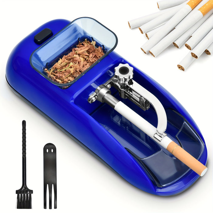 1pc, Portable Electric Cigarette Rolling Machine, Mini Automatic Injector, Tobacco Roller Maker, Household With Transparent Tobacco Hopper Blue