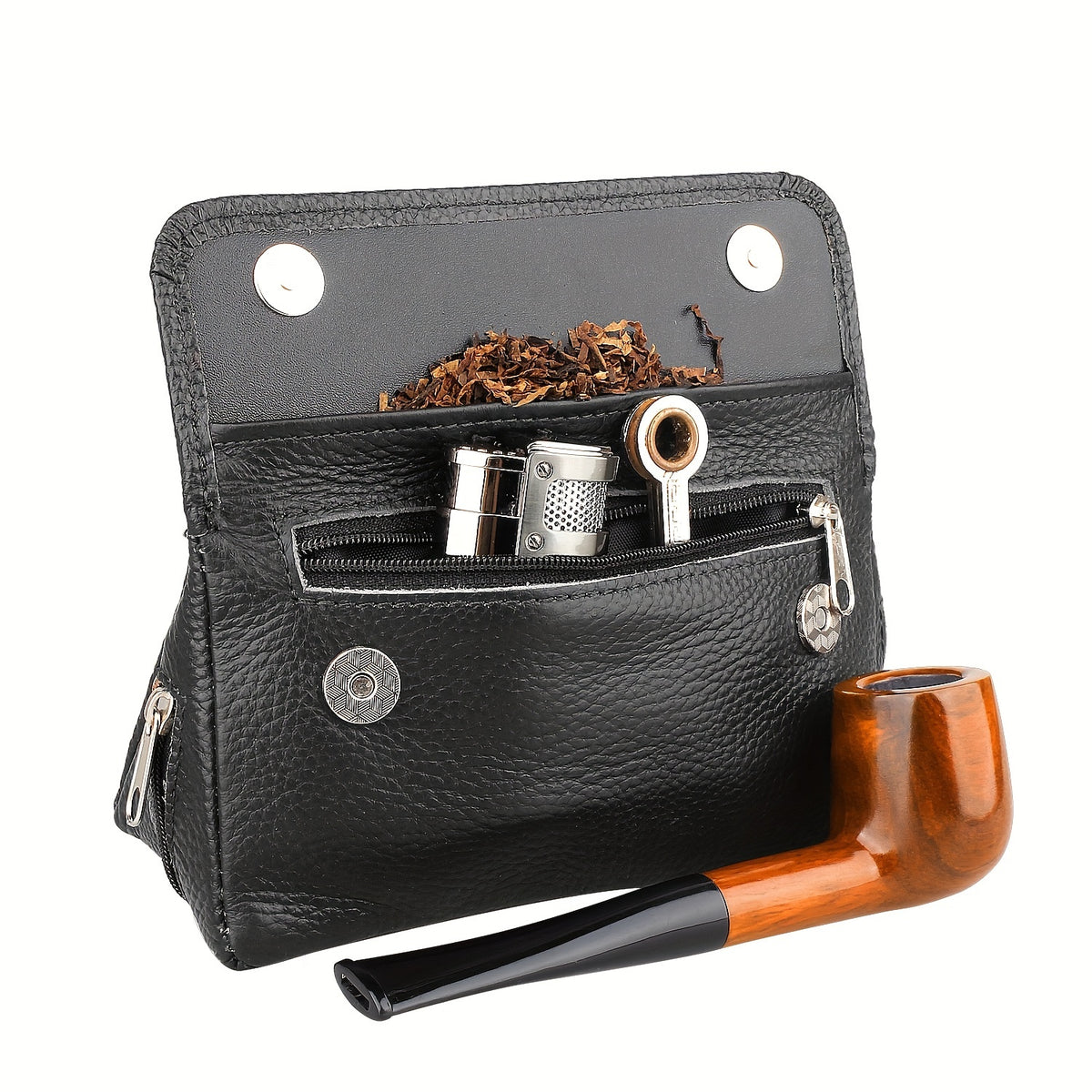 1pc, Tobacco Pipe Pouch Case Bag, Smoking Tobacco Pipe Pouch Case, Leather Pipe Storage Container Accessories For 2 Pipes, Genuine Leather For 2 Tobacco Pipes, Smoking Accessaries