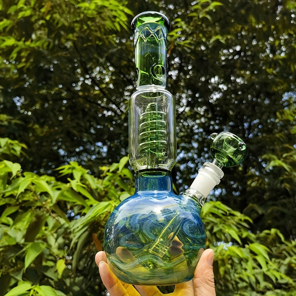 1pc, 28.7CM 11.3 INCH Exclusive Large Green Glass Color Bong Print Glass Hookah Green Spiral Interior Green Cannon Smoking Accessories