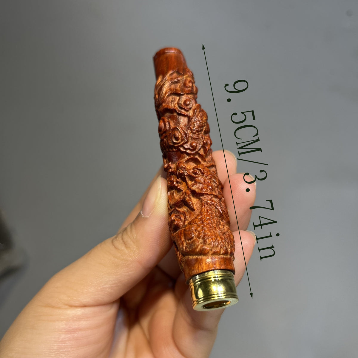 1pc Cigarette Holder Wood Carving Coiled Dragon Wooden Curved Cigarette Holder Thick And Thin Two-way Integrated