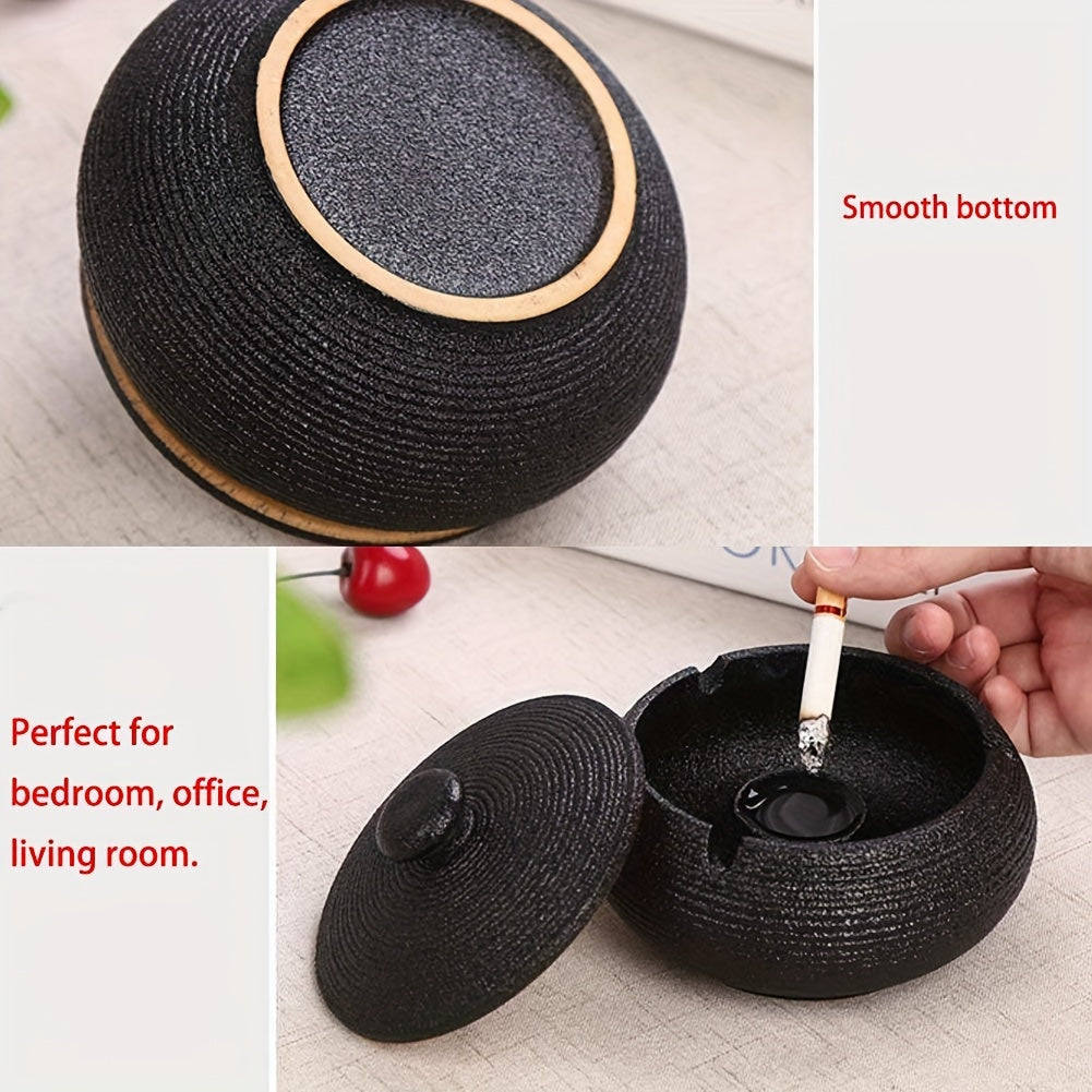 1pc Ceramic Ashtray With Lids, Windproof, Cigarette Ashtray For Indoor Or Outdoor Use Ash Holder For Smokers, Desktop Smoking Ash Tray For Home Office Decoration(Random Color)