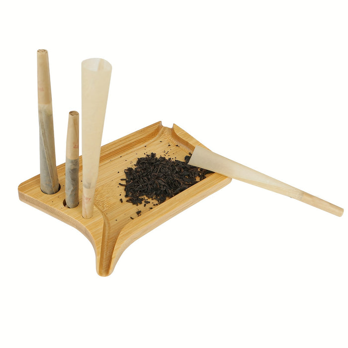 1pc, Small Bamboo Rolling Tray, Mini Wooden Rolling Trays, Cigarette Tray With Rolling Surface, Smoking Tray With 1 King Size Pre-Rolled Cone And 1 Cleaning Brush(5.2''x2.95'')