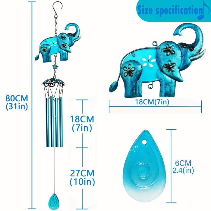 1 Pack, Elephant Wind Chimes, Indoor Outdoor 31" Metal Glass Music Wind Chime, Mobile Romantic Chimes For Garden, Patio, Yard, Backyard Or Festival Decor/Best Mothers And Women Gifts (Blue)