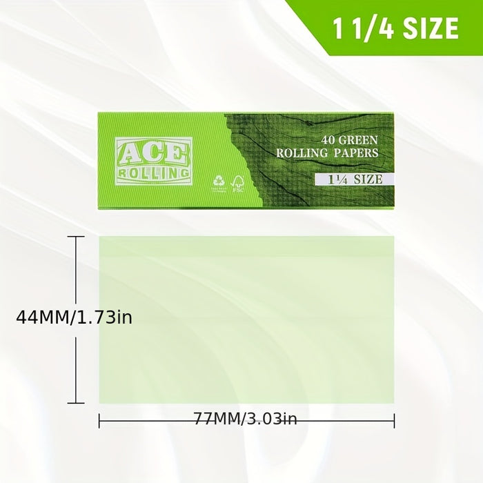 1 Set ACE Rolling Papers, Green Papers | 50 Booklets Per Pack | 1 1/4 Natural Gum Arabic 78 MM 3 Inch | 40 Papers Per Booklet