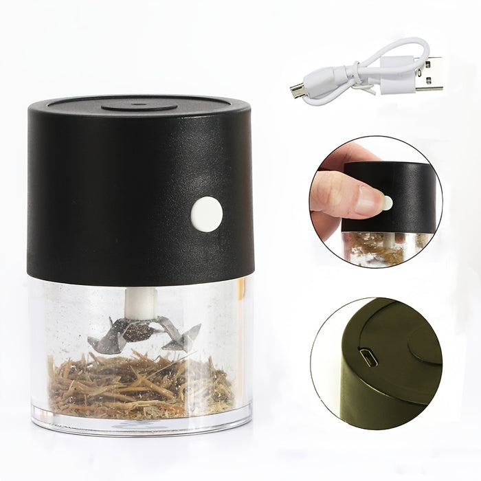 1pc Electric Herb Grinder, Cordless Automatic Grinders With Stainless Steel Blades And USB Charger, Plastic Tobacco Dispenser For Hookah And Pipes(Black)