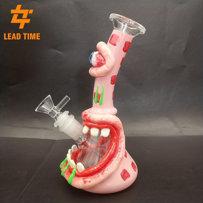 1pc Uniqe Glass Bong Water Pipe Halloween Style Hookahs 7 Inch Mini Small Oil Dab Rigs Beaker Showerhead Perc Percolator Eye Handcraft Water Pipes 14mm Joint With Bowl