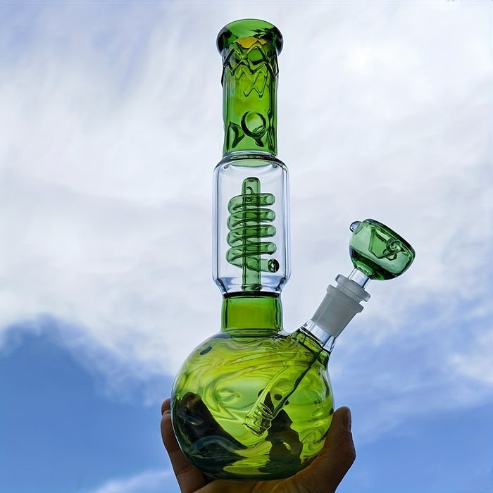 1pc, 28.7CM 11.3 INCH Exclusive Large Green Glass Color Bong Print Glass Hookah Green Spiral Interior Green Cannon Smoking Accessories