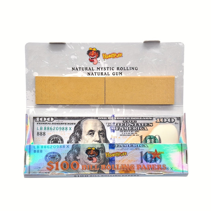 24pcs/box, Bill Rolling Papers With Tips, 24 Leaves King Size 100 Dollar Design Organic And Unbleached(110mm)