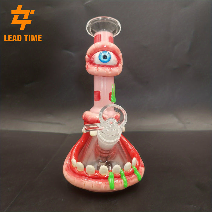 1pc Uniqe Glass Bong Water Pipe Halloween Style Hookahs 7 Inch Mini Small Oil Dab Rigs Beaker Showerhead Perc Percolator Eye Handcraft Water Pipes 14mm Joint With Bowl