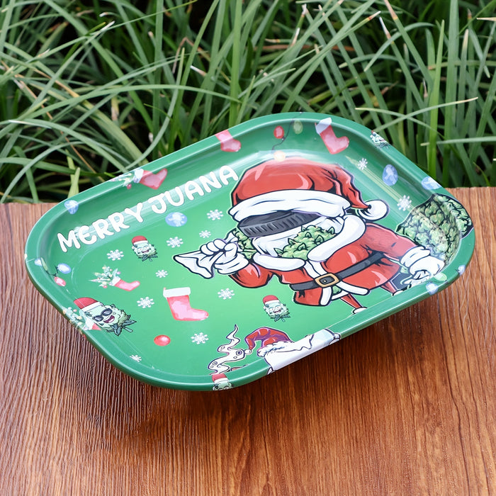 1pc, Christmas Creative Pattern Rolling Tray, Metal Rolling Tray, Durable Household Multipurpose Tray, Wake Up Tray, Fruit Plate, Dessert Tray, Home Decor, Chrismas Gifts, Halloween Gifts