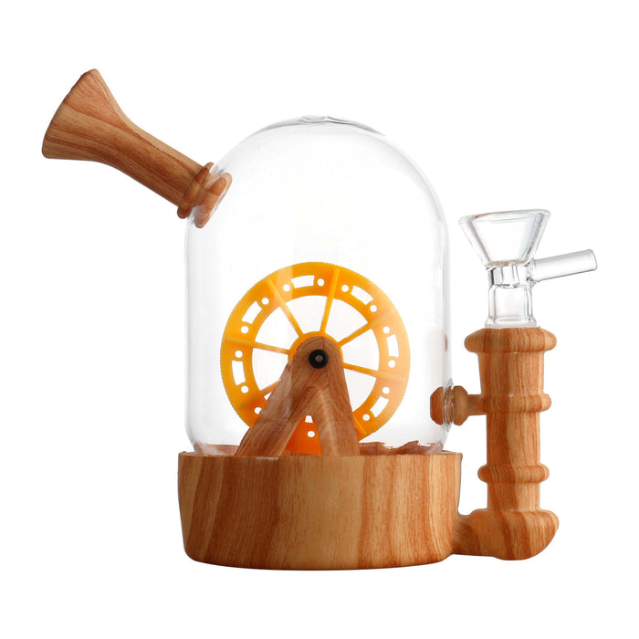 1pc Waterwheel Shaped Glass Silicone Hookah Gun Percolator Fun Wheel Mini Bongs Dab Rig Oil Rigs 14Mm Glass Bowl