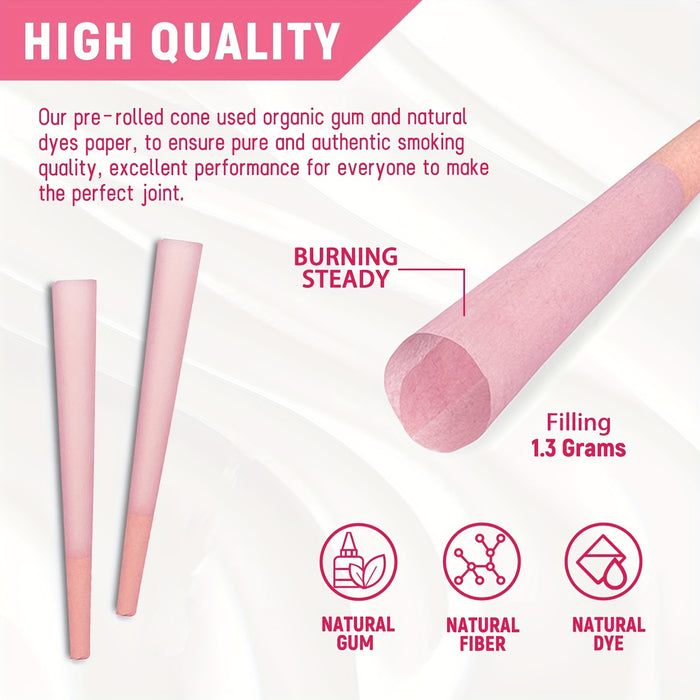 50pcs Pink King Size Pre Rolled Cone - 108MM Rolling Paper with Tips & Loader & Stick - Smoking Accessories