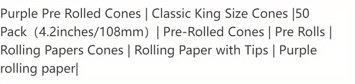 50pcs, Purple Pre Rolled Cones, Classic King Size Cones, 4.2inches/108mm, Pre-Rolled Cones, Rolling Papers Cones, Rolling Paper With Tips, Purple Rolling Paper, Smoking Accessories