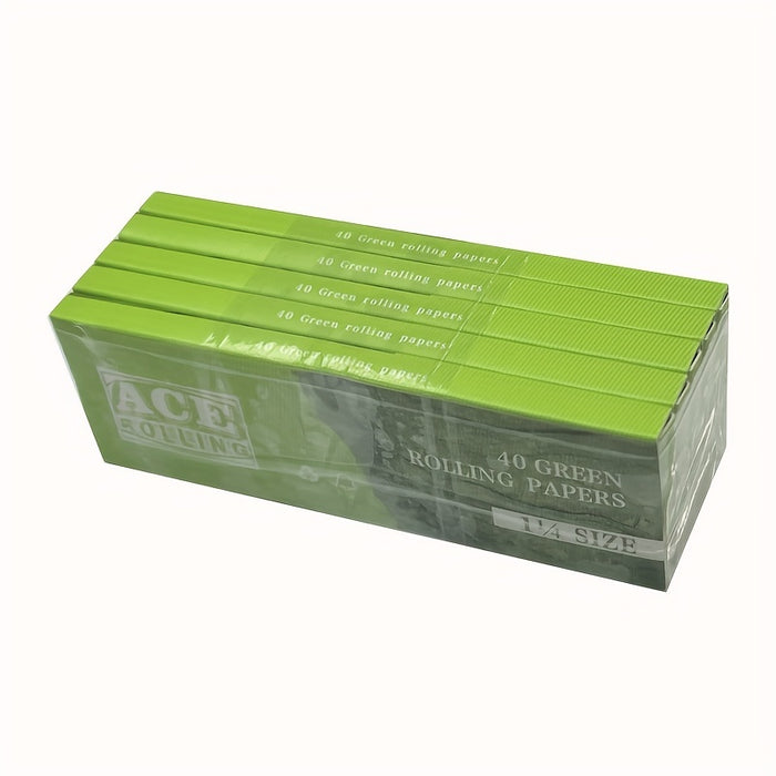 1 Set ACE Rolling Papers, Green Papers | 50 Booklets Per Pack | 1 1/4 Natural Gum Arabic 78 MM 3 Inch | 40 Papers Per Booklet