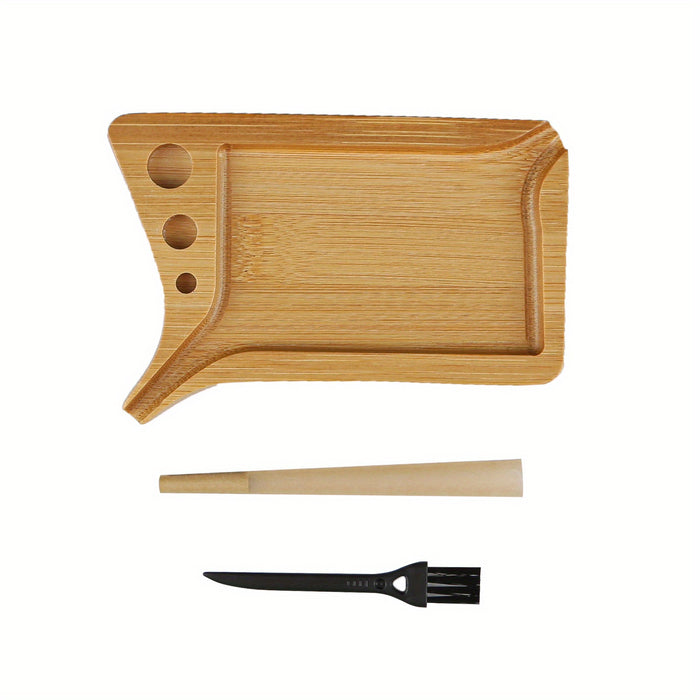 1pc, Small Bamboo Rolling Tray, Mini Wooden Rolling Trays, Cigarette Tray With Rolling Surface, Smoking Tray With 1 King Size Pre-Rolled Cone And 1 Cleaning Brush(5.2''x2.95'')