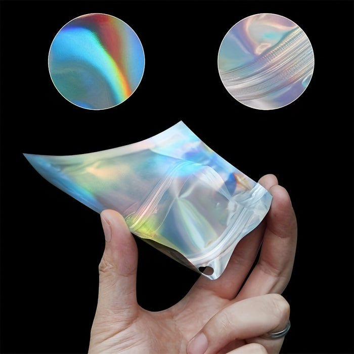 20/50pcs Resealable Smell Proof Bags, Holographic Foil Pouch Bag, Flat Zip Lock Bag For Food Candy Jewelry Screw