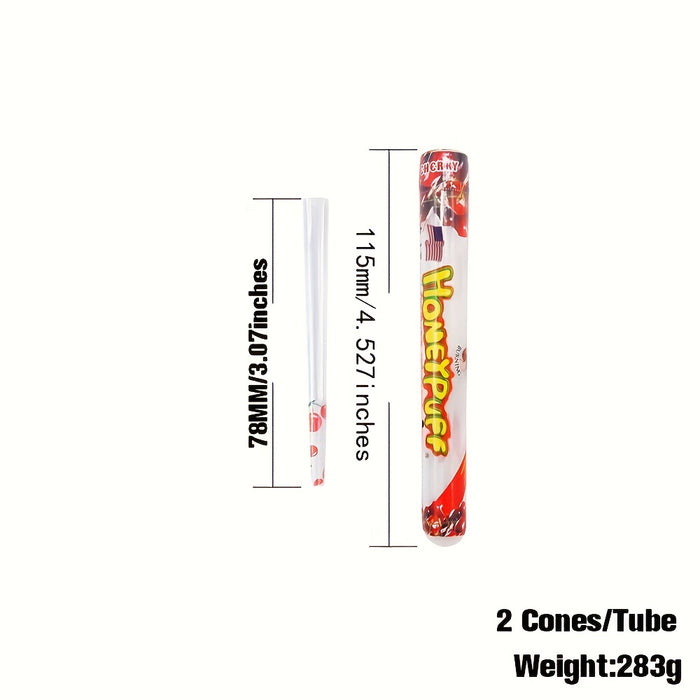 2pcs/tube, Explosive Flavor 78MM Transparent Paper Honeypuff Cone Formed Flare Rolling Paper