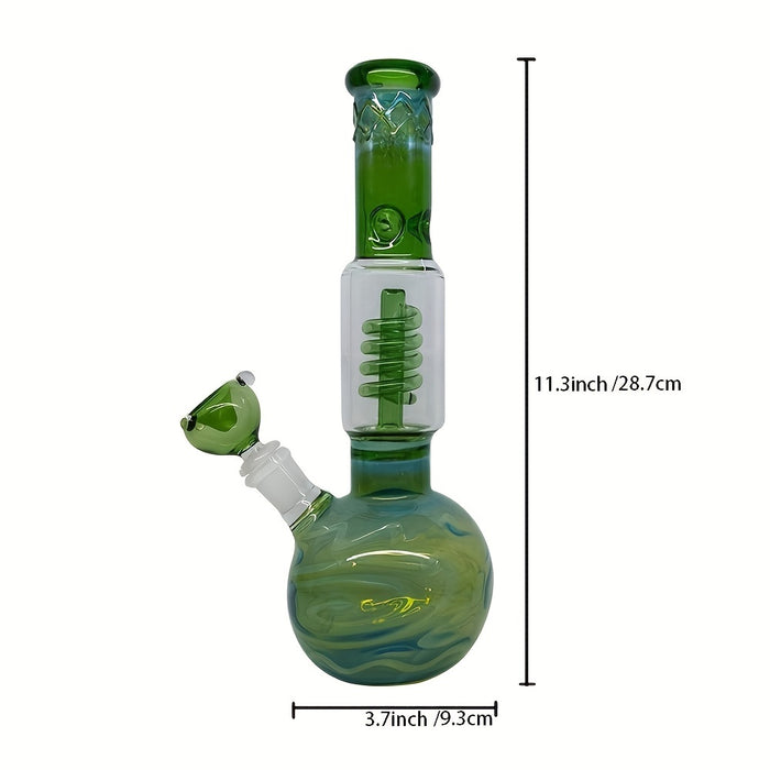 1pc, 28.7CM 11.3 INCH Exclusive Large Green Glass Color Bong Print Glass Hookah Green Spiral Interior Green Cannon Smoking Accessories