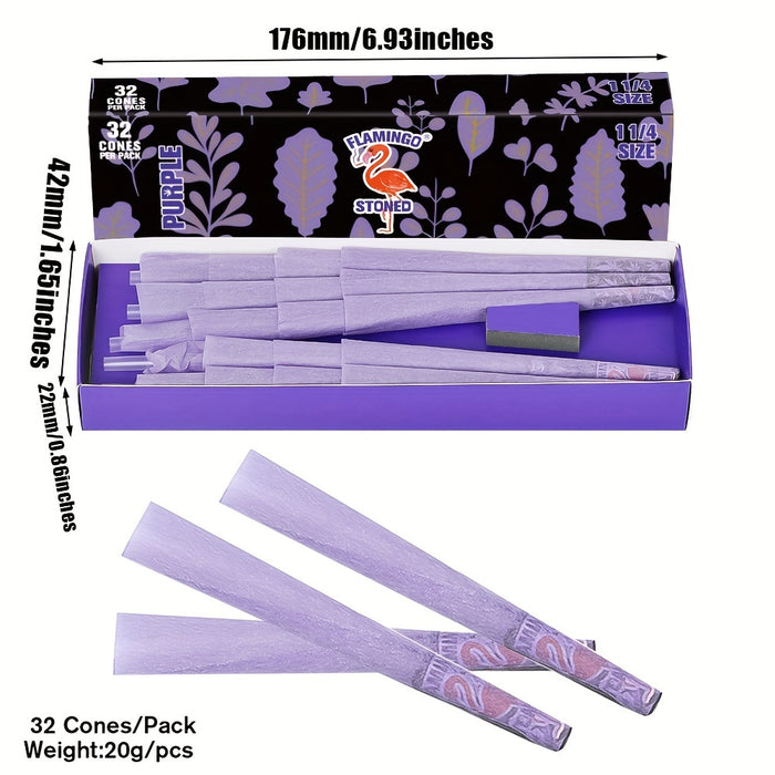 32pcs Pre-Rolled Purple Cones with Tips - 78mm 1 1/4 Size Rolling Papers Smoking Accessories