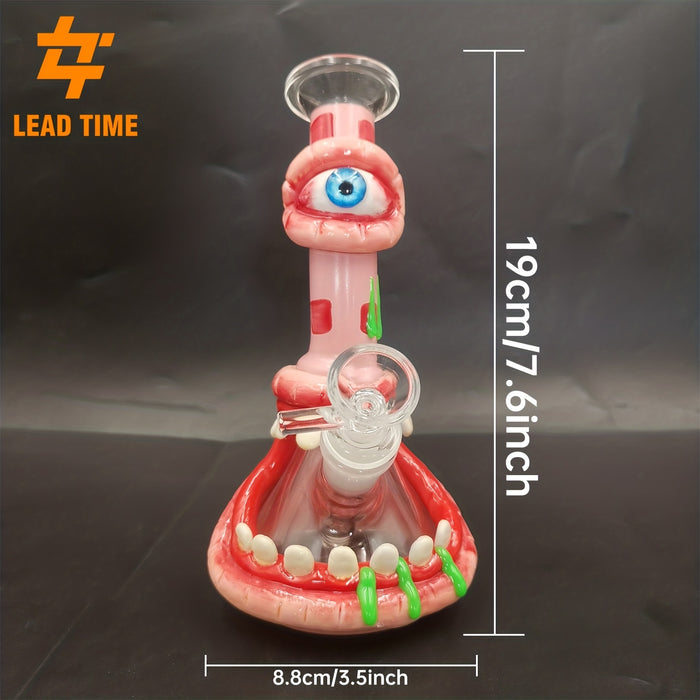 1pc Uniqe Glass Bong Water Pipe Halloween Style Hookahs 7 Inch Mini Small Oil Dab Rigs Beaker Showerhead Perc Percolator Eye Handcraft Water Pipes 14mm Joint With Bowl